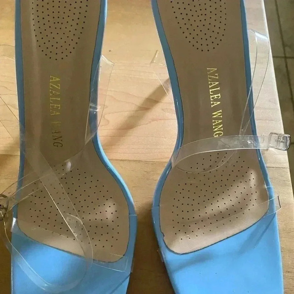 AZAELA WANG WEBSTER SCULPTURAL STILETTO ANKLE STRAP MODERN SANDAL IN BLUE SIZE 9 - Picture 3 of 10
